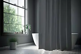 Rideau de douche avec œillets l.180 x H.200 cm en polyester anthracite, Levasseur Essential