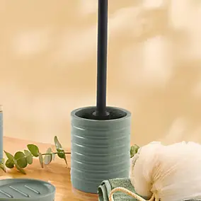 Brosse WC et pot en céramique vert sauge et bambou Ø9,8 x H.39 cm, Levasseur Lily