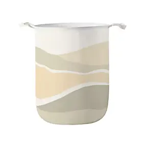 Panier à linge rond en polycoton à motifs design coloris beige Ø40 x H.50 cm, Future Home Dune
