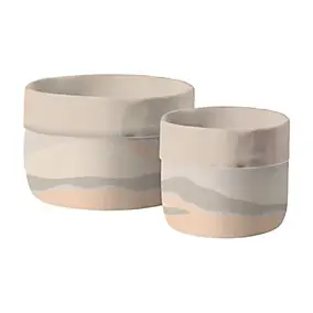 2 paniers ronds salle de bains en polycoton motifs design coloris beige Ø20 x H.25 cm, Future Home Dune