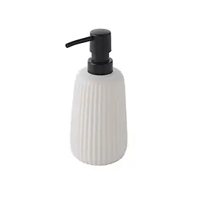 Distributeur de savon en céramique beige strié Ø8 x H.18 cm, Levasseur Florida