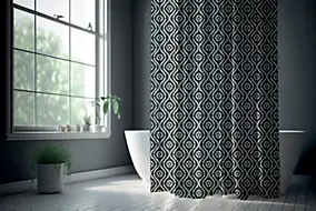 Rideau de douche 180X200 cm à oeillets, noir et beige à motifs, Future Home Ethnic