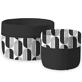 2 paniers de rangement petit format, noir et blanc en polycoton, Levasseur Rétro