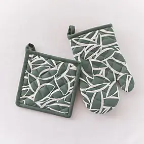 Gant et manique motif végétal vert et blanc l. 20 X L. 28 cm Guy Levasseur