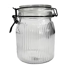 Bocal en verre strié avec couvercle 1 L Guy Levasseur