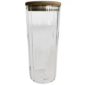 Bocal en verre strié avec couvercle en bambou 1,1 L Guy Levasseur