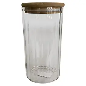 Bocal en verre strié avec couvercle en bambou 0,8 L Guy Levasseur