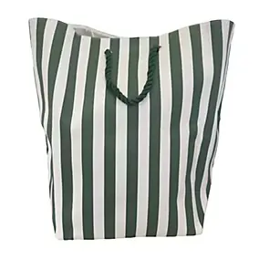 Panier à linge en polyester rayé vert et blanc l.40 x H.60 cm, Levasseur Transat