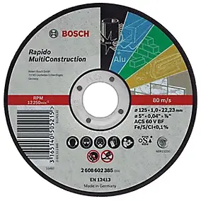 Disque à tronçonner pour métal à moyeu plat BOSCH Ø125mm