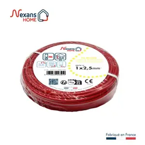 Fil électrique H07VU 2,5 mm² rouge - 25 m
