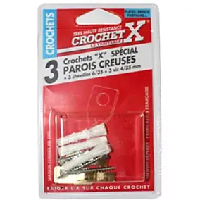 3 crochets de fixation pour parois creuses