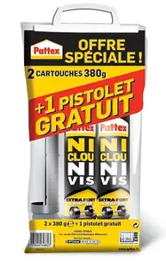 Lot de 2 colles multi-supports transparente ni clou ni vis avec pistolet applicateur