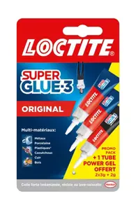 Lot de 2 colles cyanoacrylates superglue-3 liquide universal tube 3 g + 1 power gel 2 g