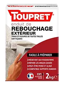 Enduit de rebouchage extérieur poudre gris Toupret 2kg
