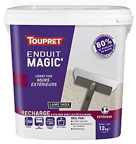 Recharge enduit magic' de lissage pour murs extérieurs Toupret 12kg
