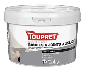 Enduit de lissage pour bande à joint 2 en 1 en pâte Toupret 4kg