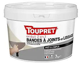 Enduit de lissage pour bande à joint 2 en 1 en pâte Toupret 7 kg