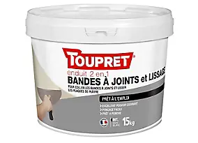 Enduit de lissage pour bande à joint 2 en 1 en pâte Toupret 15kg
