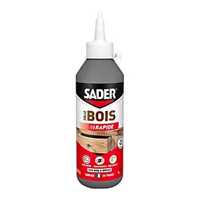 Colle à bois à prise rapide Sader transparente après séchage biberon de 250 g