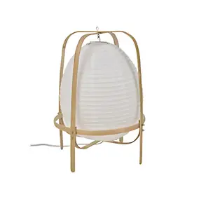 Lampe à poser Akemi IP20 E27 40W H.40 x Ø30 cm papier japonais, bambou, blanc Corep
