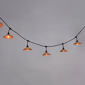 Guirlande esprit guinguette Little Garden 10 lumières E27 70lm IP44 blanc chaud 6m abat-jour en rotin PVC