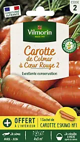 Graines de carotte variété "Colmar à cœur rouge" Vilmorin semis de mai à juillet