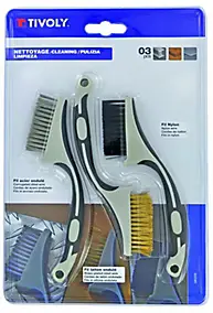 3 mini-brosses à main Tivolys : fil acier, fil laiton, fil nylon