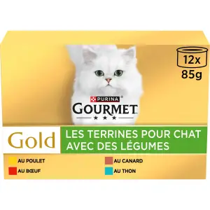 GOURMET Gold Boîtes terrine de viandes poissons et légumes pour chat 12 boîtes 12x85g