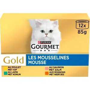 GOURMET Gold Boîtes les mousselines mousse à la viande et au poisson pour chat 12 boîtes 12x85g