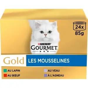 GOURMET Gold les mousselines barquettes patée mousse viandes pour chat 24 barquettes 24x85g
