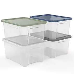 4 Boîtes de rangement multicolore 24L avec couvercle hermétique en polypropylène Sundis