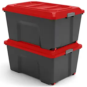 Bac de rangement Locker 100l avec couvercle noir et rouge vendu par 2