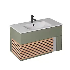 Meuble sous vasque à suspendre Archi fougère mat 90 cm + plan vasque en Céramyl® Decotec