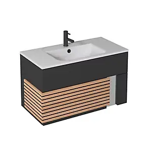 Meuble sous vasque à suspendre Archi noir mat 90 cm + plan vasque en Céramyl® Decotec