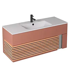 Meuble sous vasque à suspendre Archi terracotta mat 120 cm + plan vasque en Céramyl® Decotec