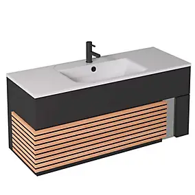 Meuble sous vasque à suspendre Archi noir mat 120 cm + plan vasque en Céramyl® Decotec