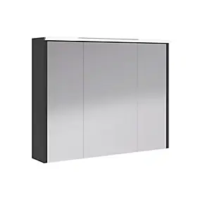 Armoire de salle de bains éclairante avec miroir Archi noir mat 90 cm