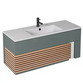 Meuble sous vasque à suspendre l.120 cm 1 tiroir vert toundra + plan vasque en Céramyl®, Decotec Archi