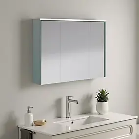 Armoire de salle de bains éclairante LED vert toundra avec miroir l.90 x H.70 x P.18 cm, Decotec Archi