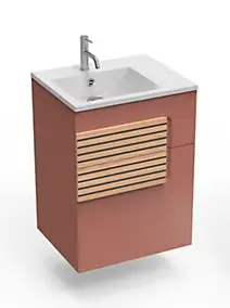 Meuble sous vasque faible largeur l.55 cm 1 tiroir terracotta + plan vasque en Céramyl®, Decotec Archi