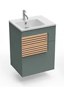 Meuble sous vasque faible largeur l.55 cm 1 tiroir vert toundra + plan vasque en Céramyl®, Decotec Archi