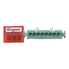 Bornier de terre 8 bornes pour câble 1,5mm² à 16mm² vert Legrand
