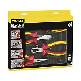 Jeu de 4 pinces isolées certifiées VDE Stanley 4-84-489 en acier à haute teneur en chrome, poignée bi matière