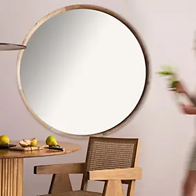 Grand miroir rond effet chêne Ø100cm Ariane
