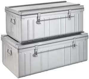 Lot de 2 cantines en métal 80 / 90 cm, couleur aluminium