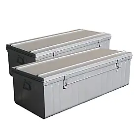 2 cantines métal gris 90/100 cm, 130L+175L avec poignées, cadenassables et empilables, Snor