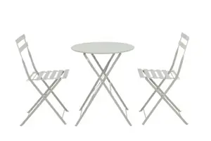 Ensemble pliant 3 pièces vert lichen avec table ronde diamètre 60 cm et chaises en acier