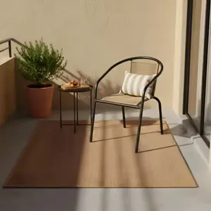Fauteuil acier noir assise en cordage marron clair style rotin