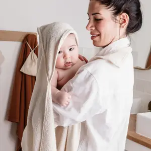 Cape de bain tablier XXL parent et bébé écru