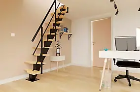 Escalier droit Dona rampe aluminium marche en bois l. 2.83 m